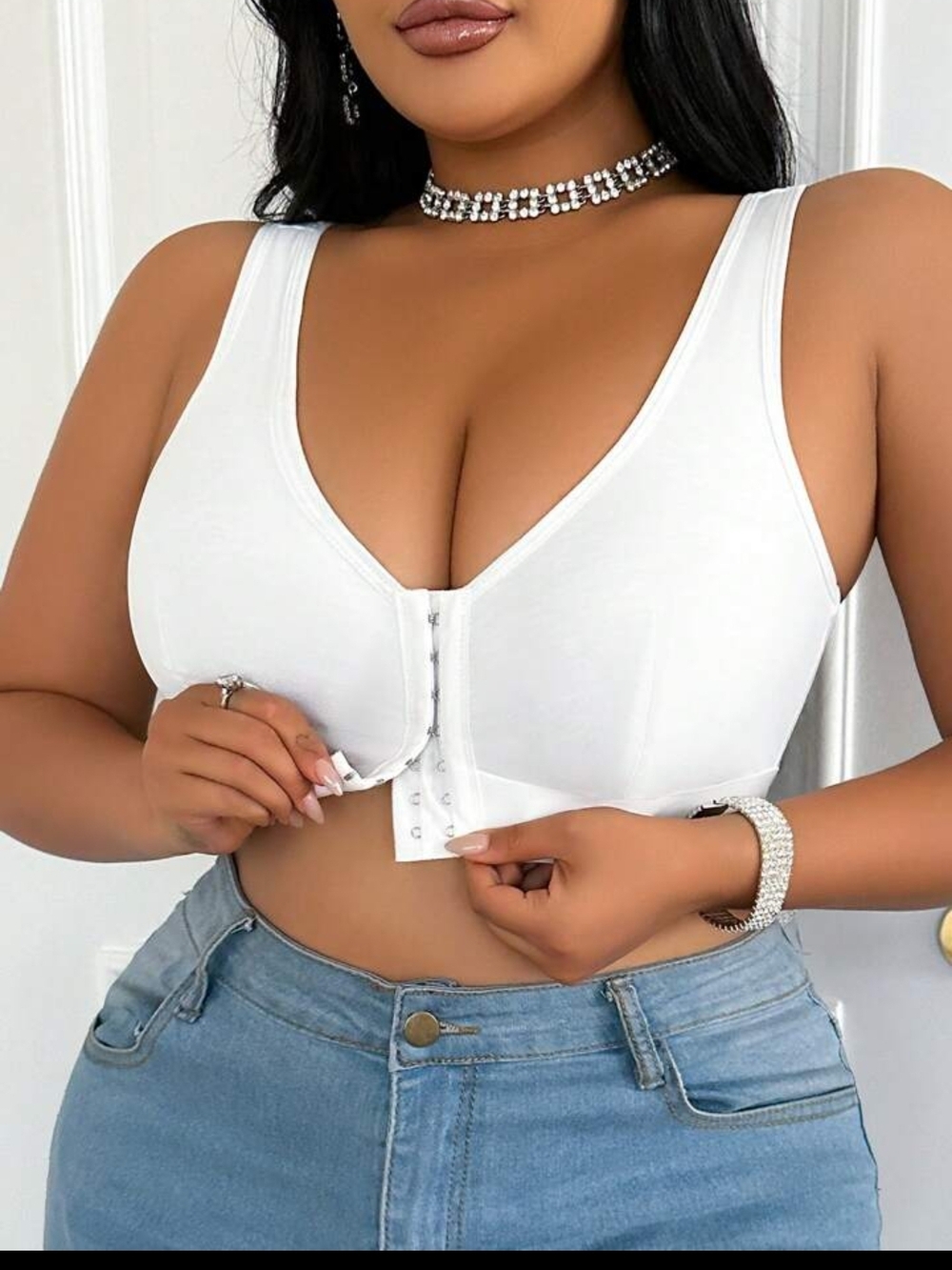 White Front-Closure Crop Tank Top - White